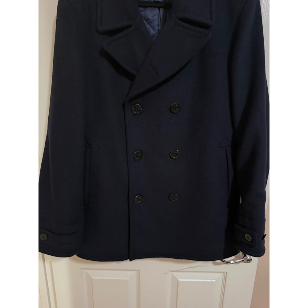 Lands' End Men Navy Wool Blend Double Breasted Peacoat Jacket Fall Winter Large - Picture 2 of 8